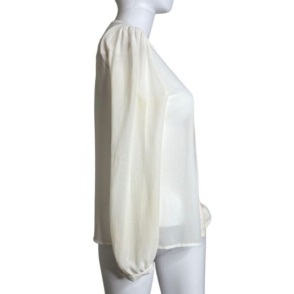 Ann Taylor LOFT Sheer Long Sleeve Button Down Blouse Cream Size XS Petite - Picture 3 of 3
